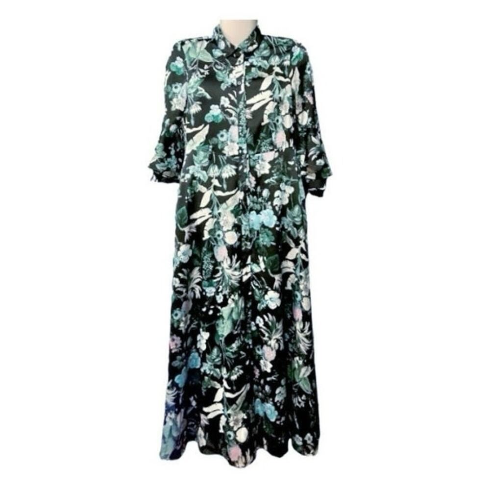 Banana Republic Women's Botanical Print Navy Button-Down Maxi Dress | Size 0